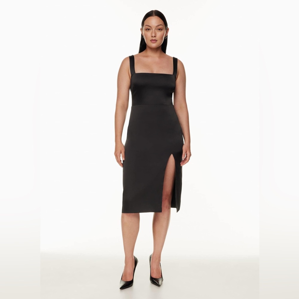 Babaton Black Square-Neck Midi Dress with Side Slit